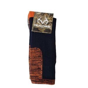 Realtree Mens Crew Socks 2 Pairs Size 4-10 Black Multi Cotton Blend Ribbed Desig